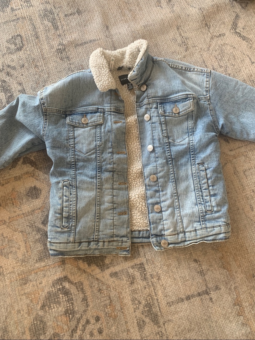 Silver Jeans Light Blue Denim Jacket with White Sherpa Collar